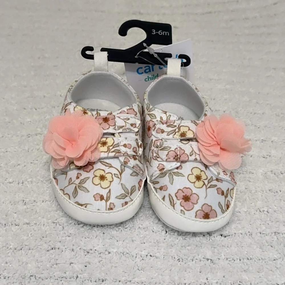 Carter's Floral Baby Shoes with Pink Flowers! Color: Salmon
